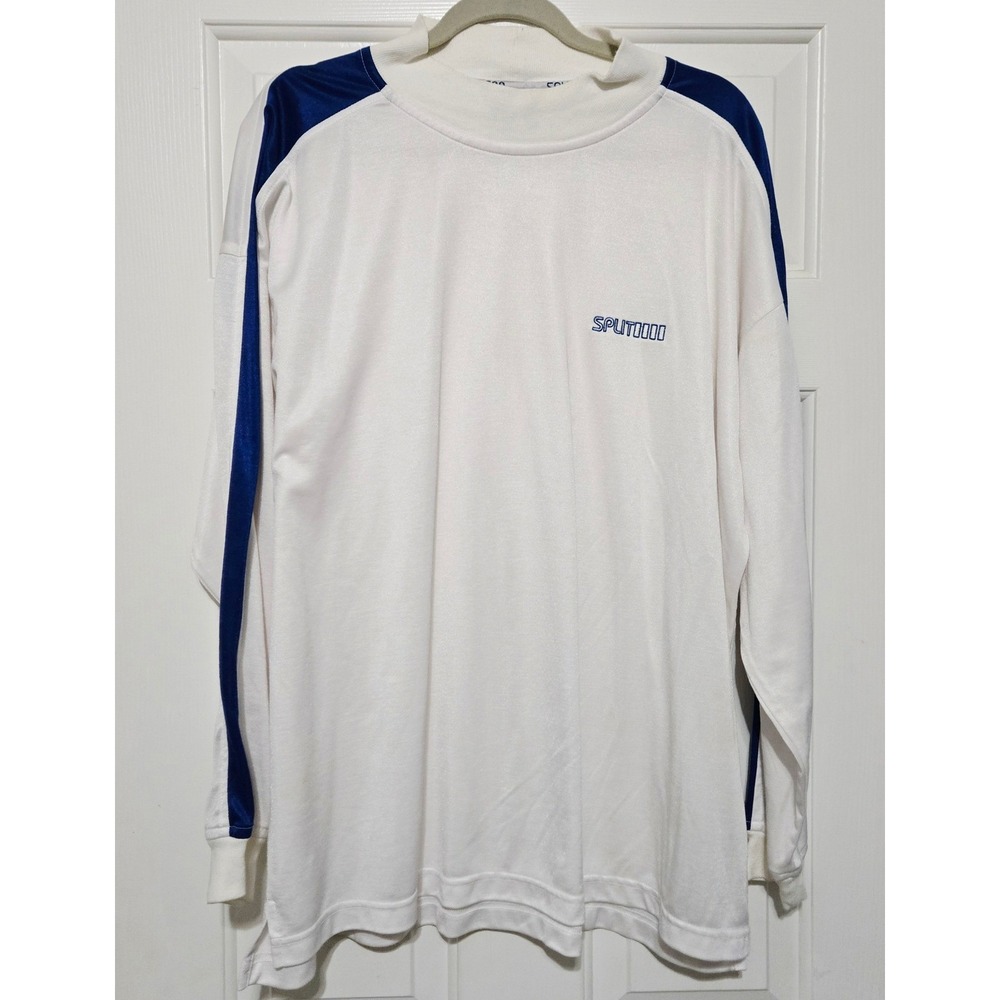Split‎ 500 XL Mens Long Sleeve Mock Neck White Blue Pullover Top Shirt Retro